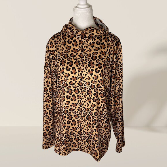 Haute Edition Leopard Print Cowl Neck Top w/ Built-In Mask 🐆 Size M - Picture 1 of 8